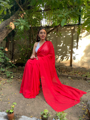 kashvi sarees Solid/Plain Bollywood Georgette Saree(Red)
