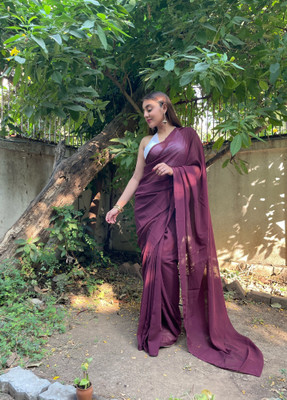 Anand Sarees Solid/Plain Bollywood Georgette Saree(Brown)