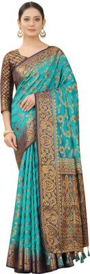 INDI FASHION Woven Banarasi Cotton Silk Saree(Green)