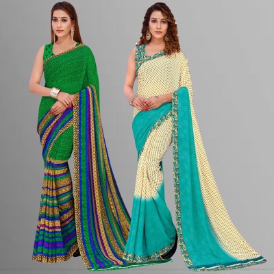 kashvi sarees Floral Print Daily Wear Georgette Saree(Pack of 2, Light Blue, Green, Cream)