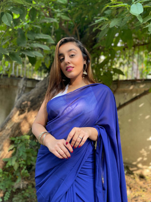 Anand Sarees Solid/Plain Bollywood Georgette Saree(Blue)