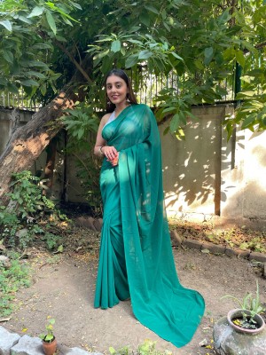 Maheshwari Fashion Dyed, Solid/Plain Bollywood Georgette Saree(Dark Green)