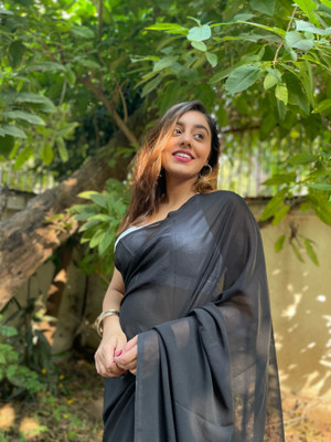 kashvi sarees Solid/Plain Bollywood Georgette Saree(Black)