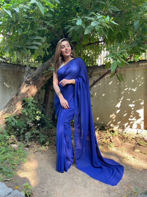 Anand Sarees Dyed, Solid/Plain Bollywood Georgette Saree(Blue)