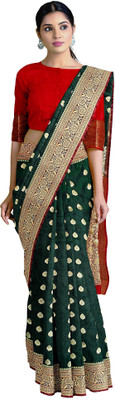 Ansari Fabrics Woven Banarasi Satin Saree(Green)