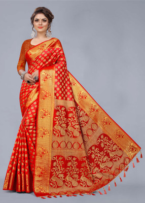 PICKWELL Self Design Banarasi Cotton Silk Saree(Multicolor)