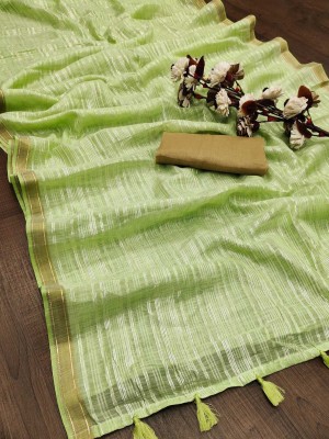 Classy Foriever Striped Handloom Pure Cotton Saree(Green)