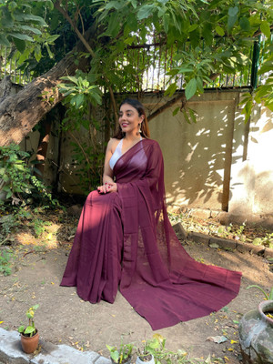 Anand Sarees Solid/Plain Bollywood Georgette Saree(Brown)