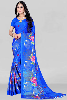 Leelavati Printed Daily Wear Crepe Saree(Blue)