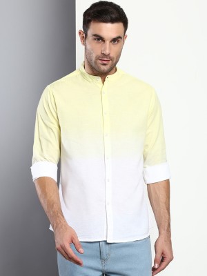 Dennis Lingo Men Dyed/Ombre Casual White, Yellow Shirt