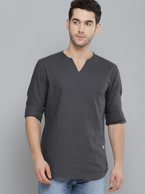 DENNISON Men Solid Casual Grey Shirt