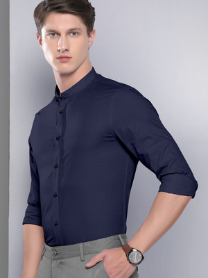 LUNGER Men Solid Casual Dark Blue Shirt