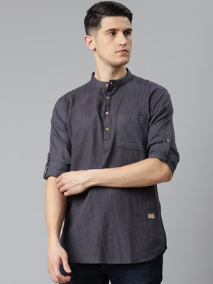DENNISON Men Solid Casual Grey Shirt
