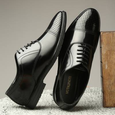 MUTAQINOTI Jet Black Oxford Luxury Leather Shoes for men Formal Office wear 9 UK (MQVXDTJB) Casuals For Men