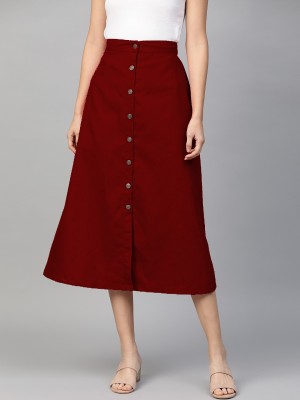KP Trend Solid Women A-line Maroon Skirt