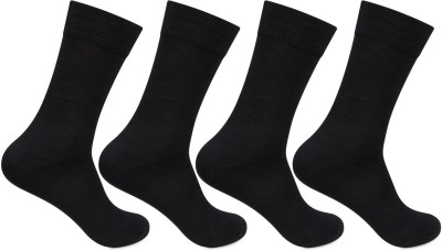 BONJOUR Plain Black Colour Office/ Business/ Formal Full Length Socks for Men- Pack Of 4 Men Self Design, Solid Mid-Calf/Crew(Pack of 4)