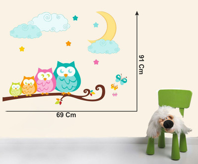 Delight Decor 46 cm Owl on Branch WIth Butterflies Self Adhesive Sticker(Pack of 1)