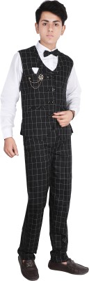 Qitty Boys Casual, Festive & Party Blazer, Shirt and Trouser Set(Black Pack of 1)