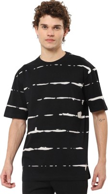 BEWAKOOF Tie & Dye Men Polo Neck Black T-Shirt