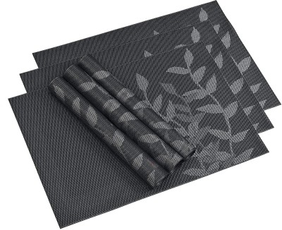 YELLOW WEAVES Rectangular Pack of 6 Table Placemat(Black, Grey, PVC)