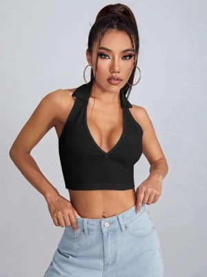 Raabta Fashion Casual Self Design Women Black Top