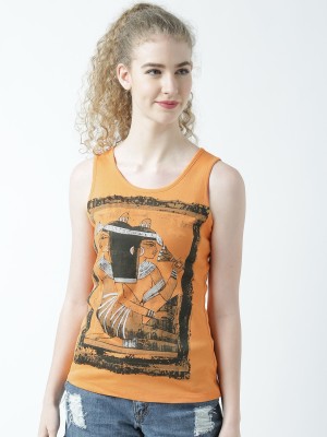 HUETRAP Casual Graphic Print Women Orange Top