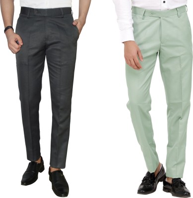 Kundan Regular Fit Men Grey, Light Green Trousers