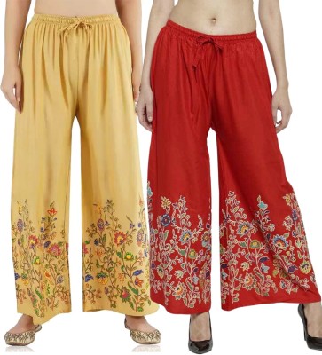 OMAYA Flared Women Beige, Red Trousers