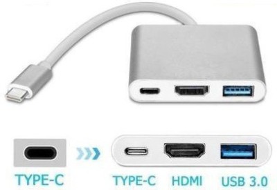 microware Type C USB 3.1 To USB-C 4K HDMI USB 3.0 Adapter Cable 3 In 1 Hub USB Adapter 3 in 1 Type C adapter Laptop Accessory(Silver)