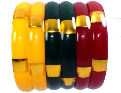 MOKSH INFRACON Plastic Beads, Diamond, Crystal Gold-plated Bangle(Pack of 6)