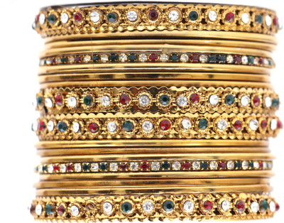 Shivarth Metal Zircon Bangle Set(Pack of 18)