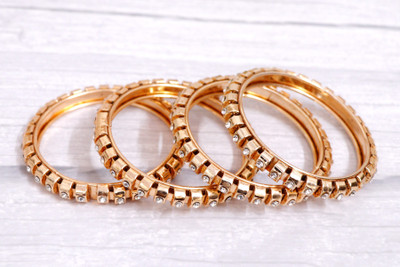 Honbon Metal Crystal Bangle Set(Pack of 4)