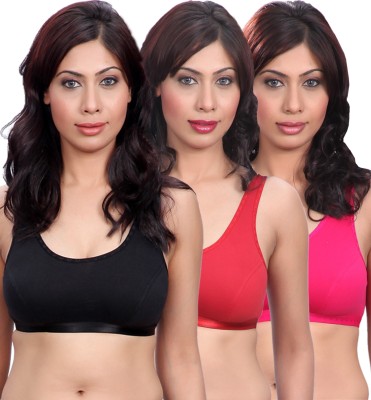 Selfcare Women Full Coverage Non Padded Sports Bra Pack of - 3 Women Sports Non Padded Bra(Black, Red, Pink)