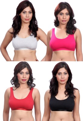 Selfcare Women Full Coverage Non Padded Sports Bra Pack of - 4 Women Sports Non Padded Bra(Grey, Pink, Red, Black)