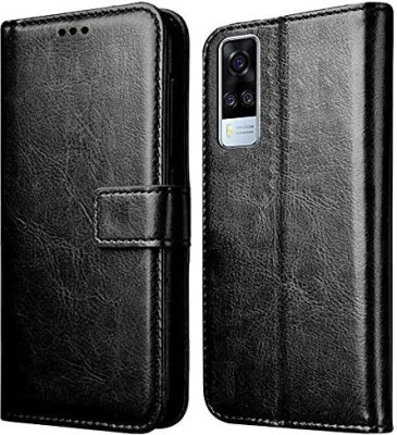 Bangdu Flip Cover for Vivo Y51 (Flexible | Leather Finish | Card Pockets Wallet & Stand )(Black, Dual Protection, Pack of: 1)