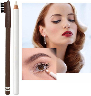 Yuency Brown eye make up pencil and white crayon pencil kajal(2 Items in the set)
