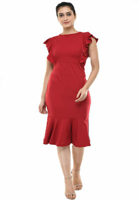 NEYSA Women Bodycon Red Midi/Calf Length Dress