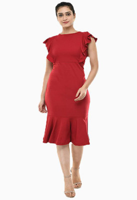 NEYSA Women Bodycon Red Midi/Calf Length Dress