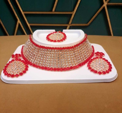 suman jewellers Brass Silver Red Jewellery Set(Pack of 1)