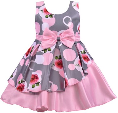 Netra Creation Girls Midi/Knee Length Party Dress(Pink, Sleeveless)
