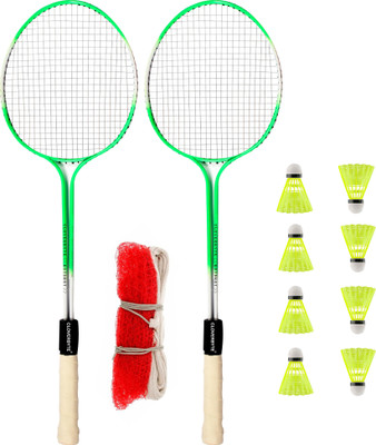 CLOVERBYTE Multicolour Badminton kit Set Of 2 Piece Racquet with 8 Piece Plastic ShuttleCock And Badminton Net Badminton Kit