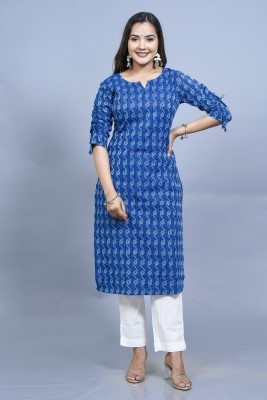 Fasonika Creation Women Printed Straight Kurta(Blue)