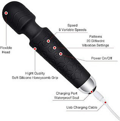 Infinite Stores Handheld Waterproof Vibrate Wand Massage Machine Rechargeable Body Massager Massager Machine for 8 Speed of Vibration Modes & Water Resistant Massager(Black)