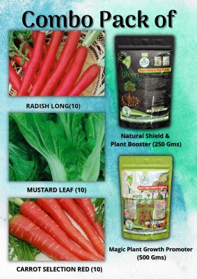 Green World Combo of Seeds (RADISH + MUSTARD + CARROT RED) & Organic Nutrients Manure Seed Seed(750 g)