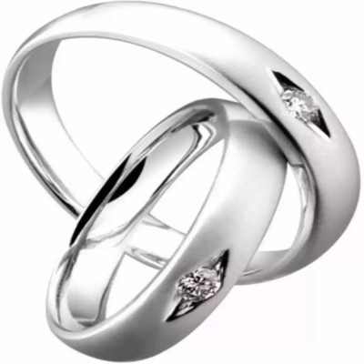 Mondals jewellery ADJUSTABLE SILVER PLATED COUPLE BAND RING SET Alloy Cubic Zirconia Rhodium, Silver Plated Ring Set