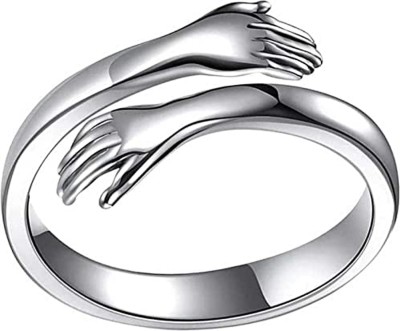 Aadikart Couple Hand Hug Ring Metal Silver Plated Ring