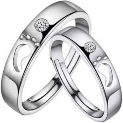 Mondals jewellery ADJUSTABLE SILVER PLATED COUPLE BAND RING SET Alloy Cubic Zirconia Rhodium, Silver Plated Ring Set
