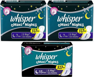 Whisper Maxi Nights XL wings 7+7+15 pads Sanitary Pad  (Pack of 3)