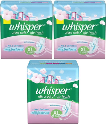 Whisper ultra soft Air fresh XL 7+7+15 pads Sanitary Pad (Pack of 29)