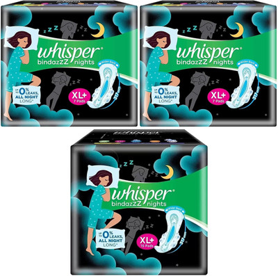 Whisper ultra nights XL+ ( 7+7+15 pads) Sanitary Pad (Pack of 3)